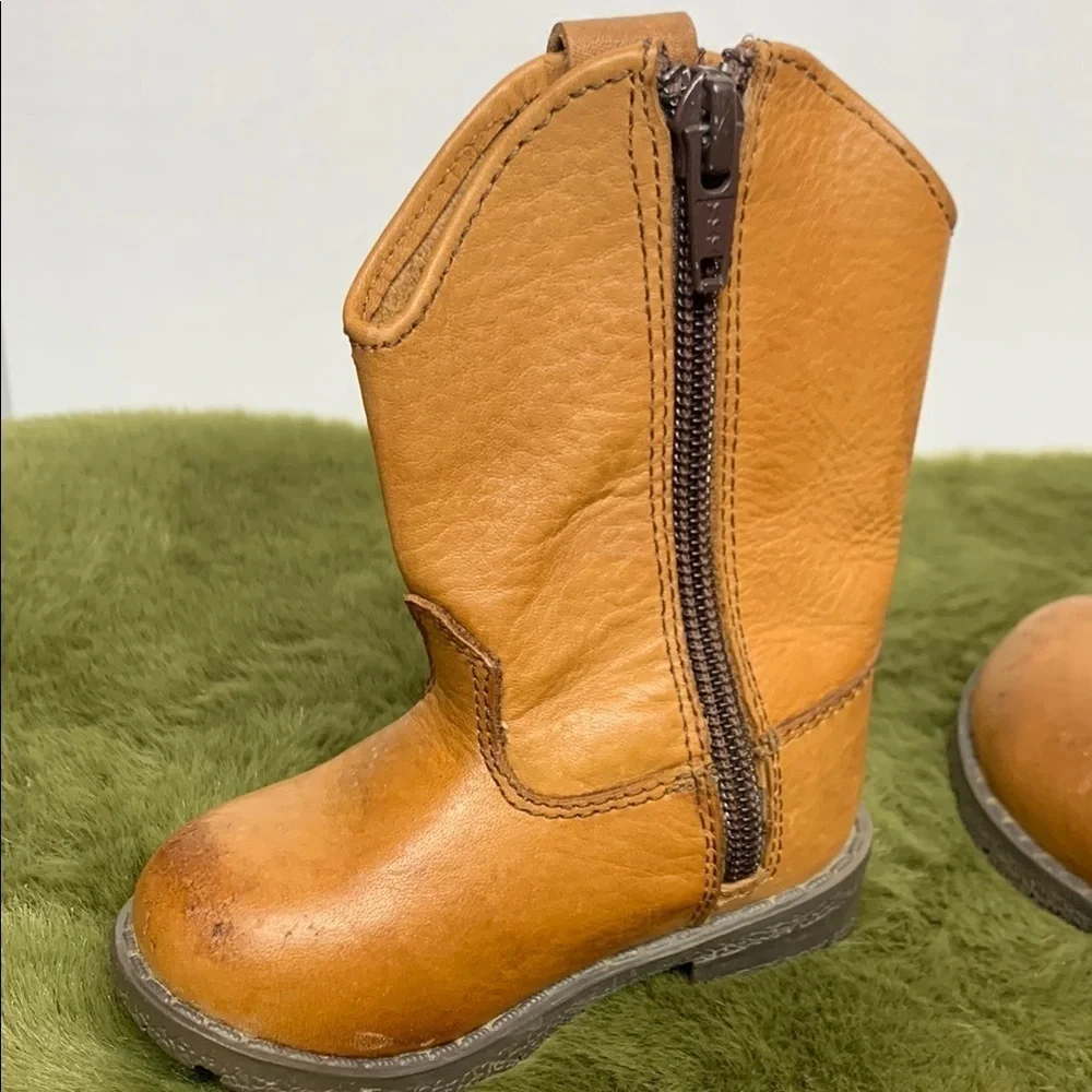 Smoky Mountain Boots Tan Western Leather Boots with Side Zippers and Rubber Sole